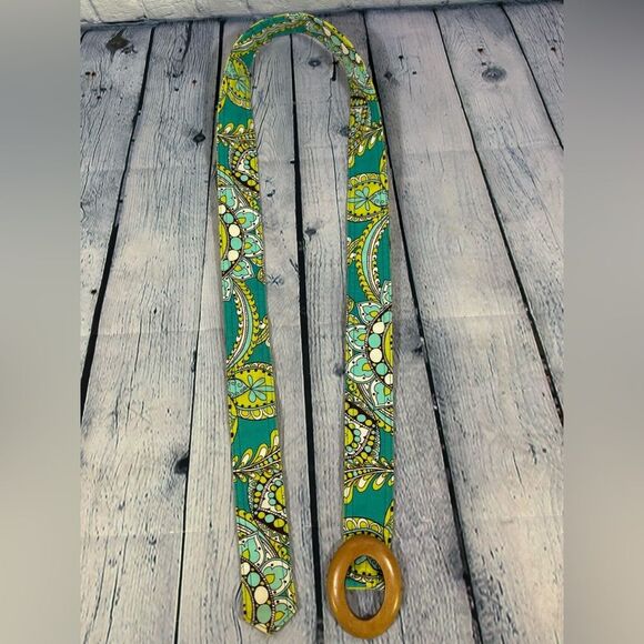Vera Bradley Classic Peacock Preppy Cottagecore Reversible Wooden Buckle Belt - Picture 2 of 7